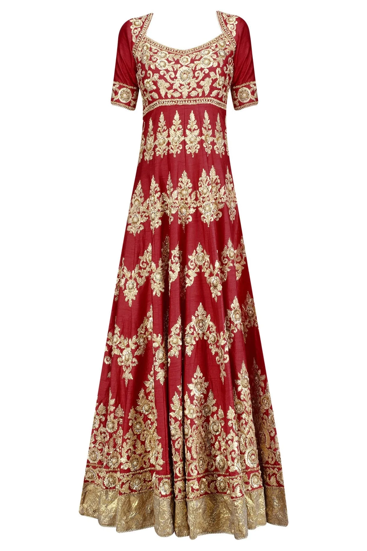 Red color gotta patti anarkali with green dupatta