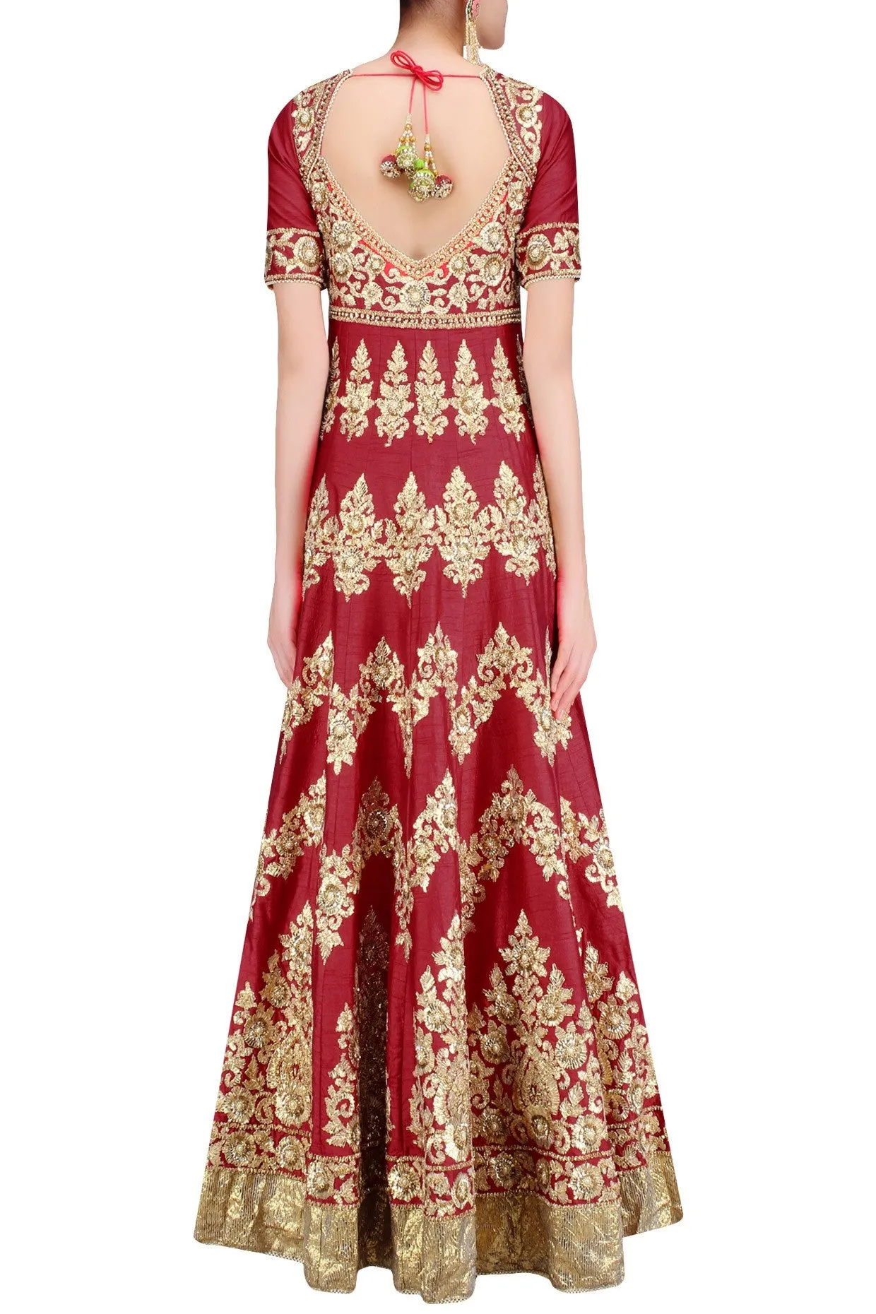 Red color gotta patti anarkali with green dupatta