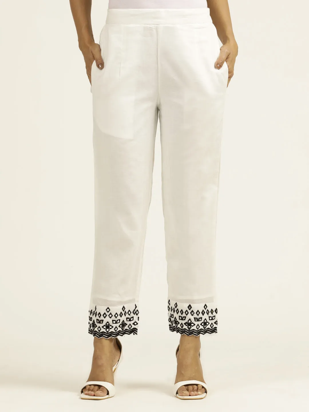 Resham Embroidered White Cotton Suit Set
