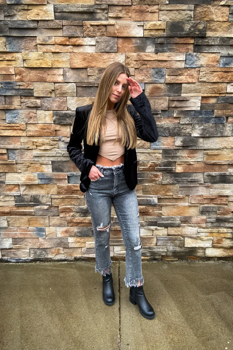 Risen Dark Grey Frayed Jeans (sizes 3-3x)
