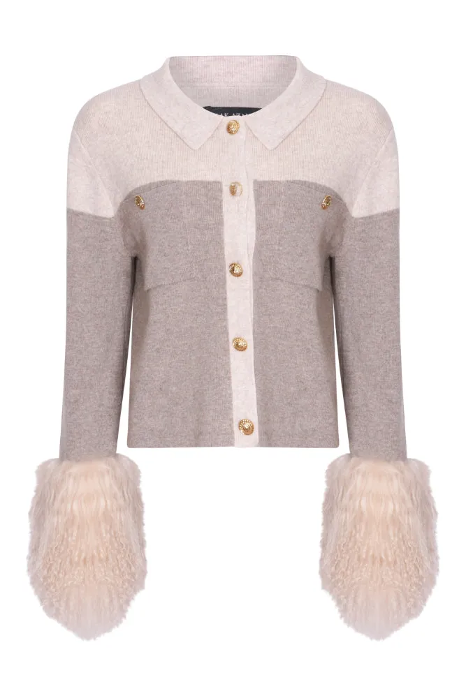 Shirt with Shearling Cuff in Rice Flower and Sand