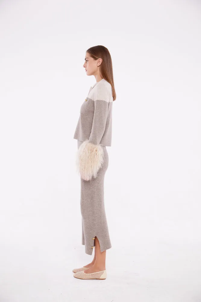 Shirt with Shearling Cuff in Rice Flower and Sand