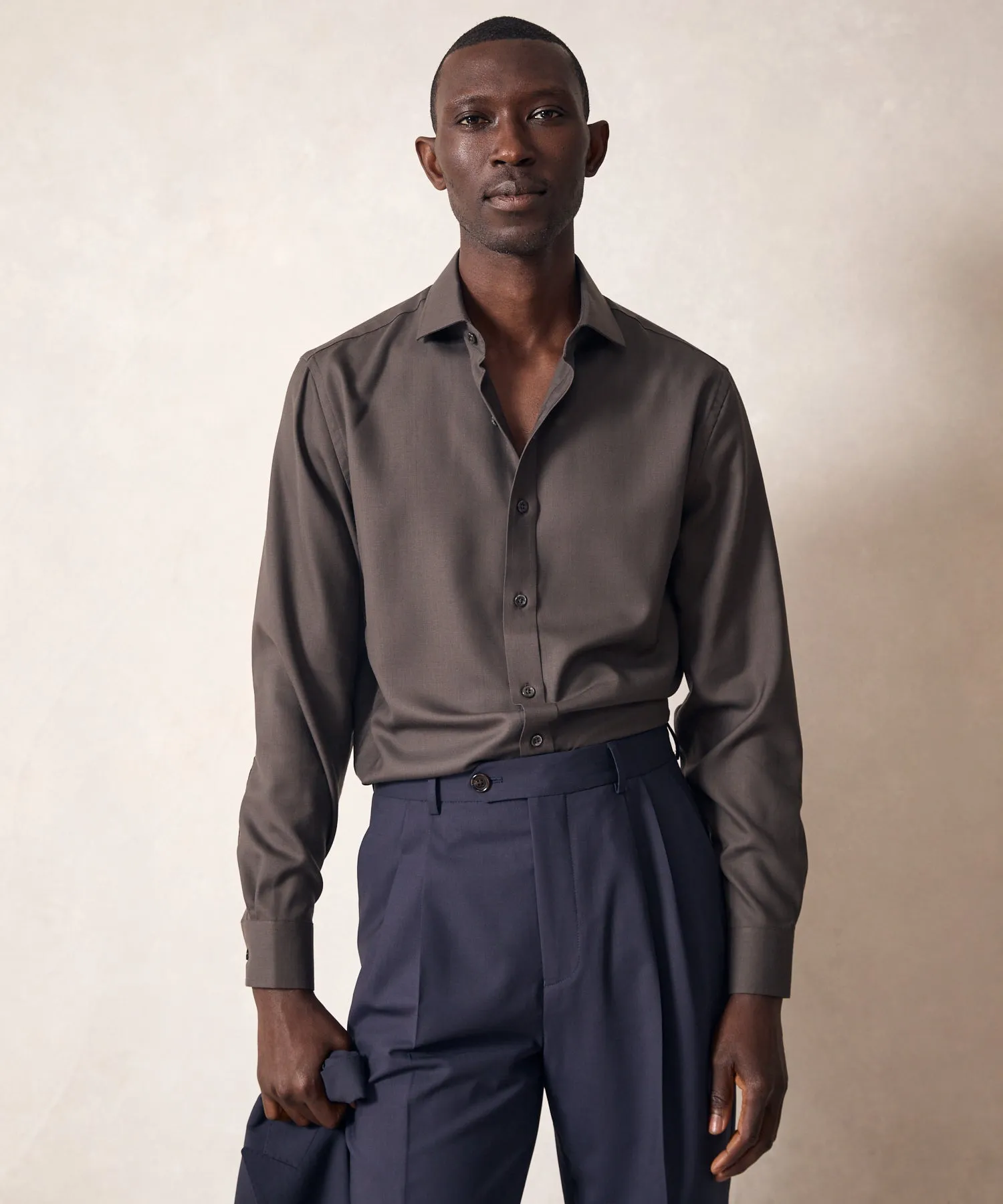 Slim Fit Merino Spread Collar Dress Shirt