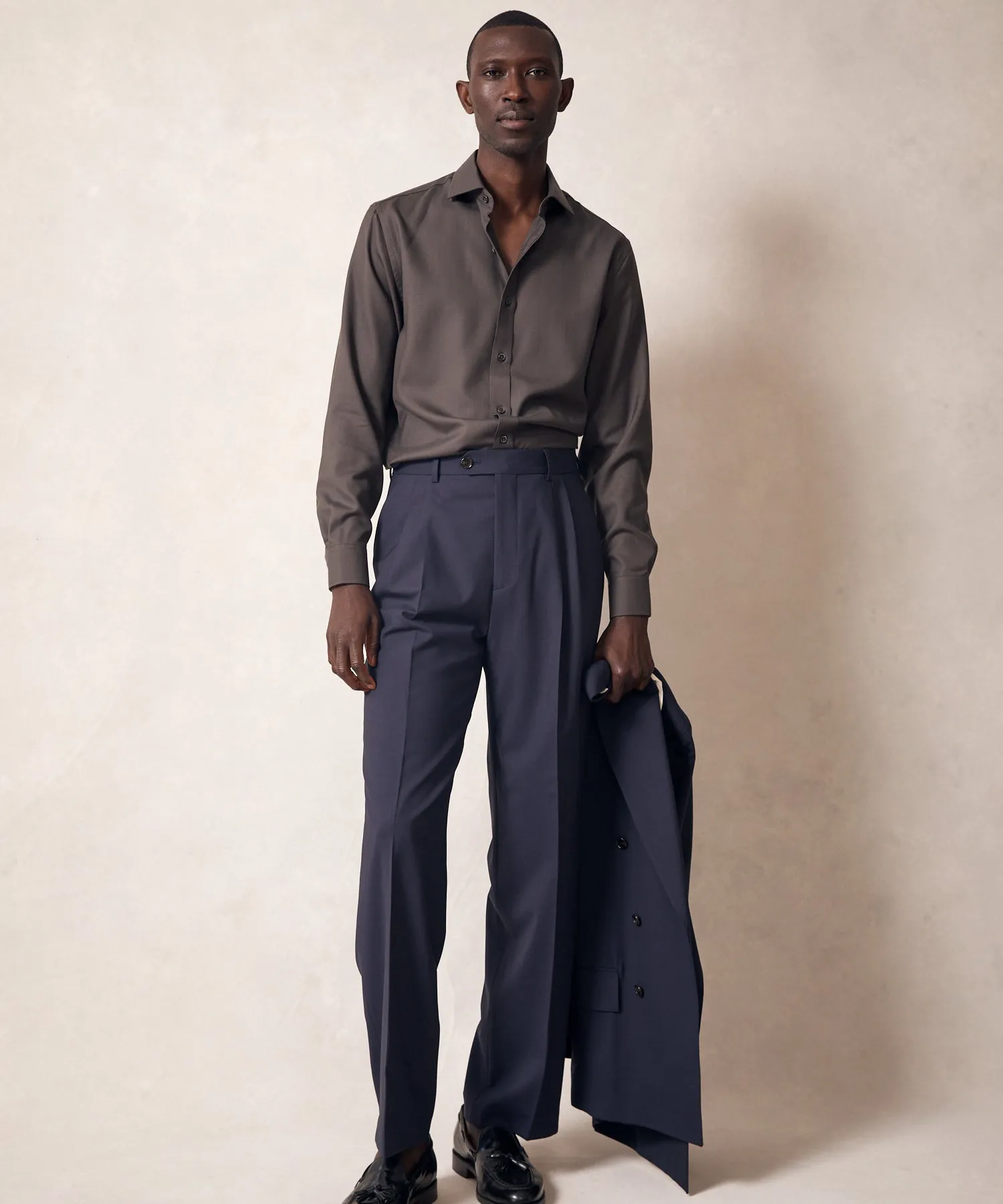 Slim Fit Merino Spread Collar Dress Shirt