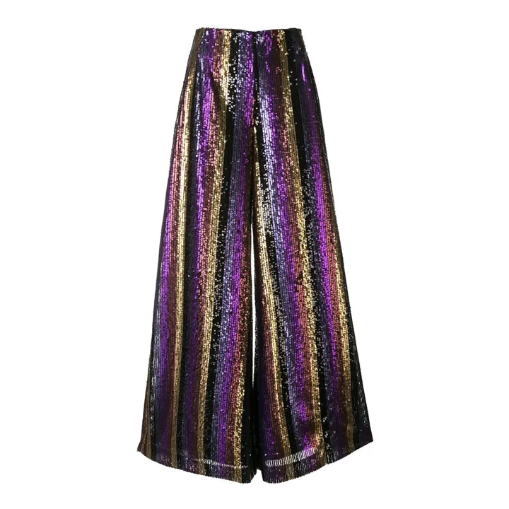 Stripe Sequin Embroidered Wide Leg Pants