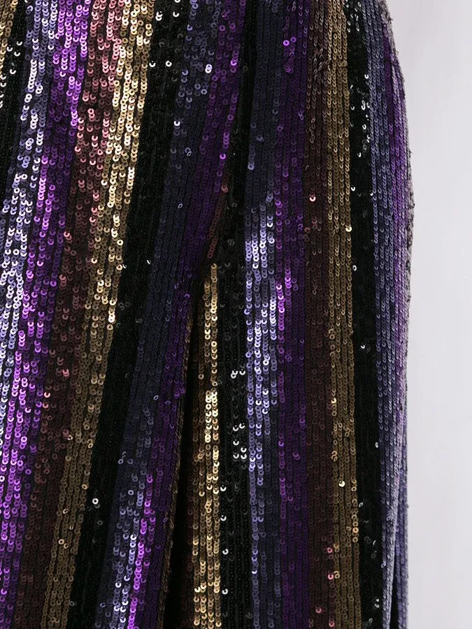 Stripe Sequin Embroidered Wide Leg Pants