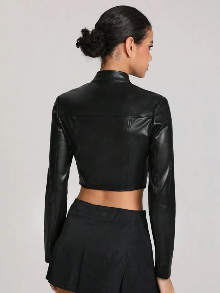 Tune Up Cropped PU Leather Jacket