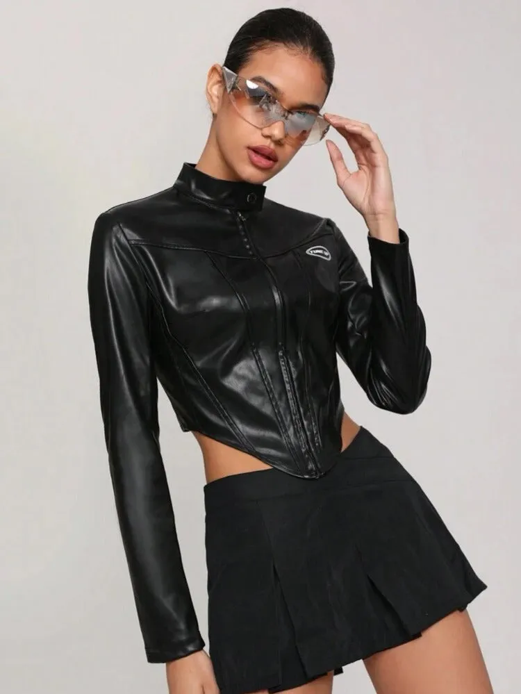 Tune Up Cropped PU Leather Jacket