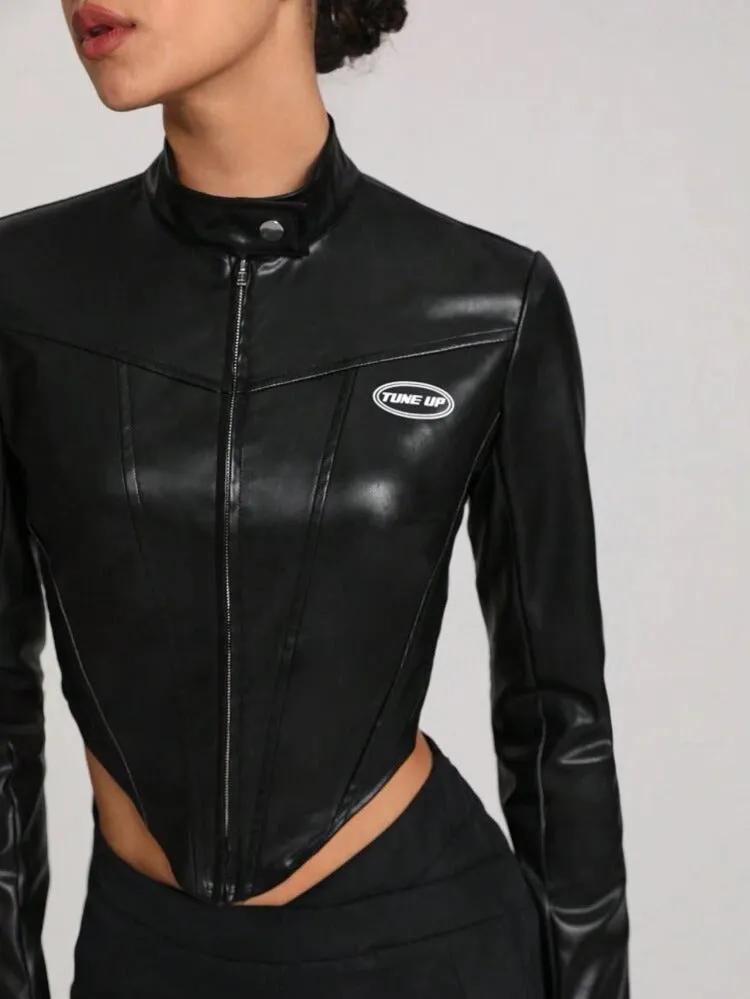 Tune Up Cropped PU Leather Jacket