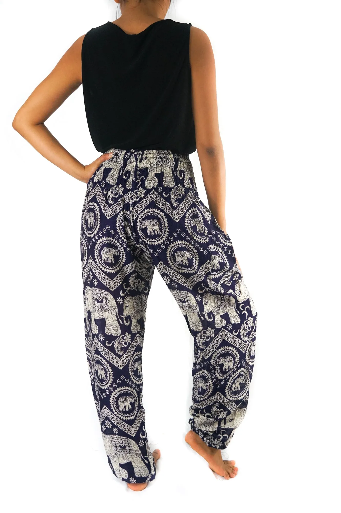 Unisex Bohemian Elephant Chevron Harem Pants- Purple