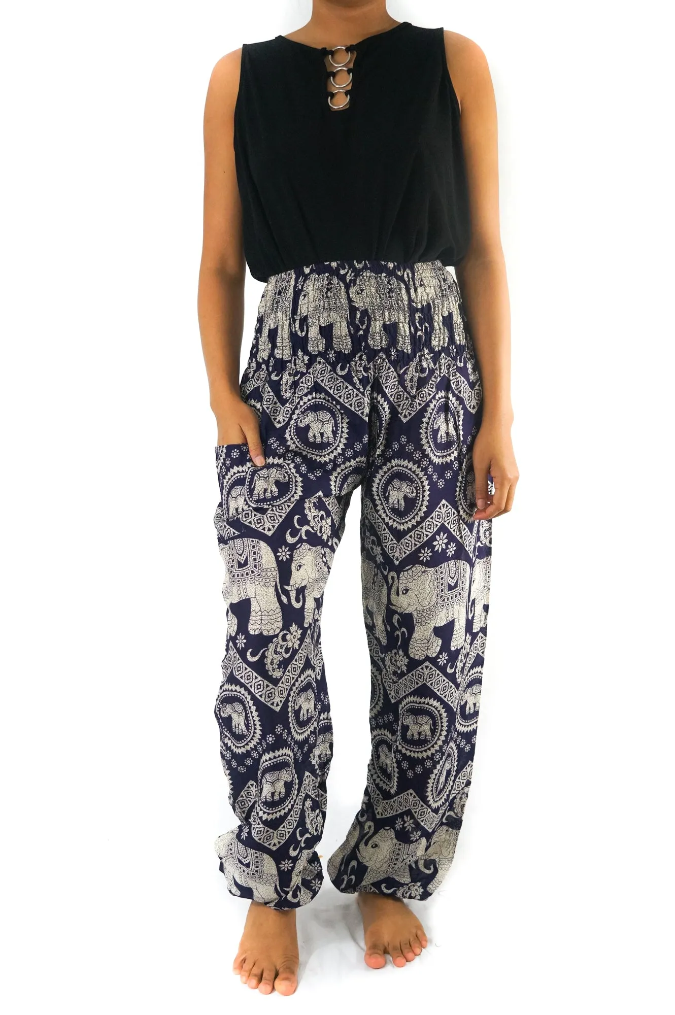 Unisex Bohemian Elephant Chevron Harem Pants- Purple