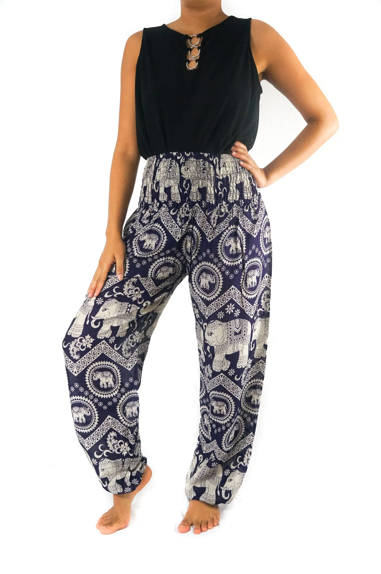 Unisex Bohemian Elephant Chevron Harem Pants- Purple