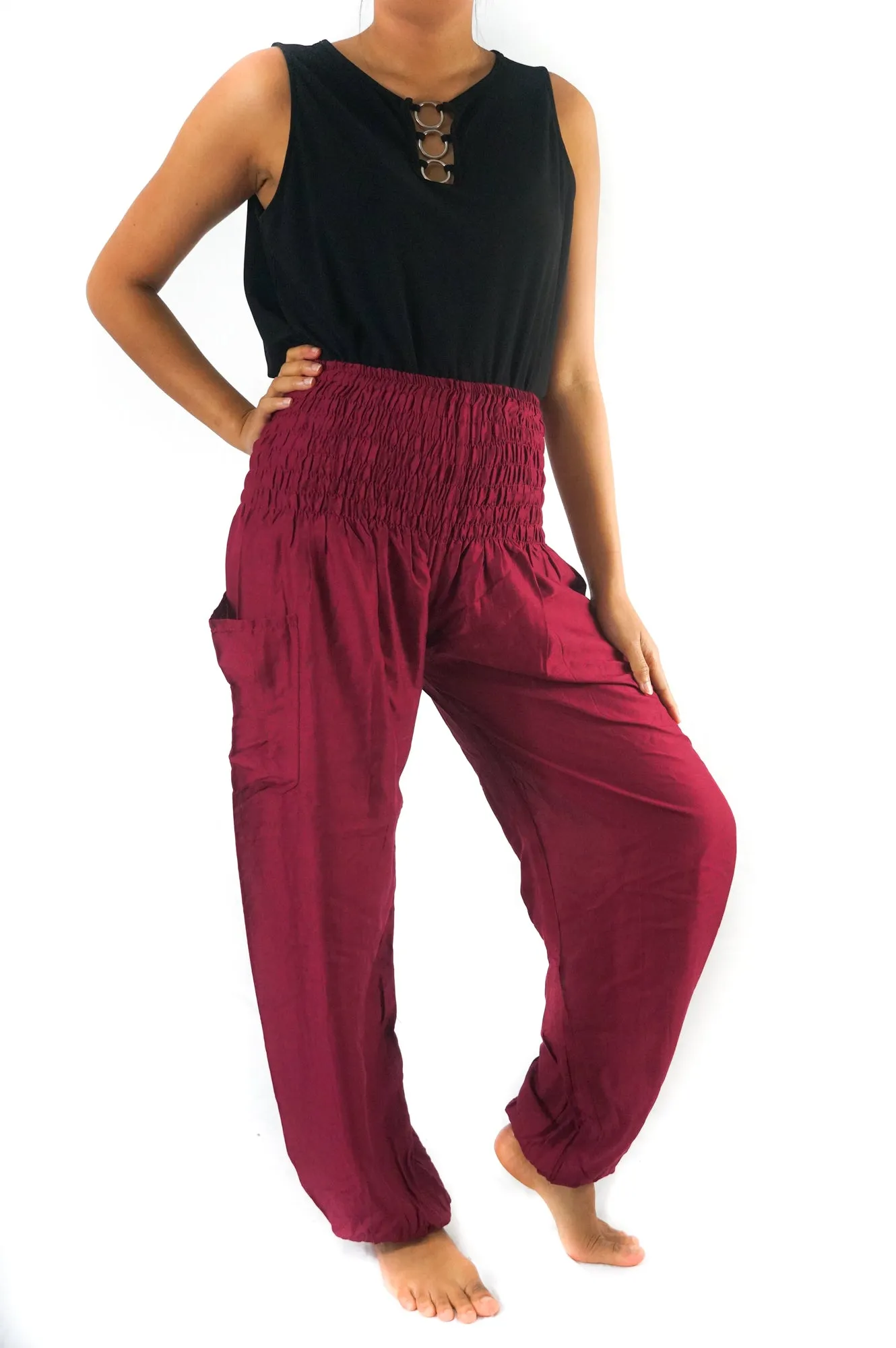 Unisex Bohemian Solid Color Harem Pants- Burgundy