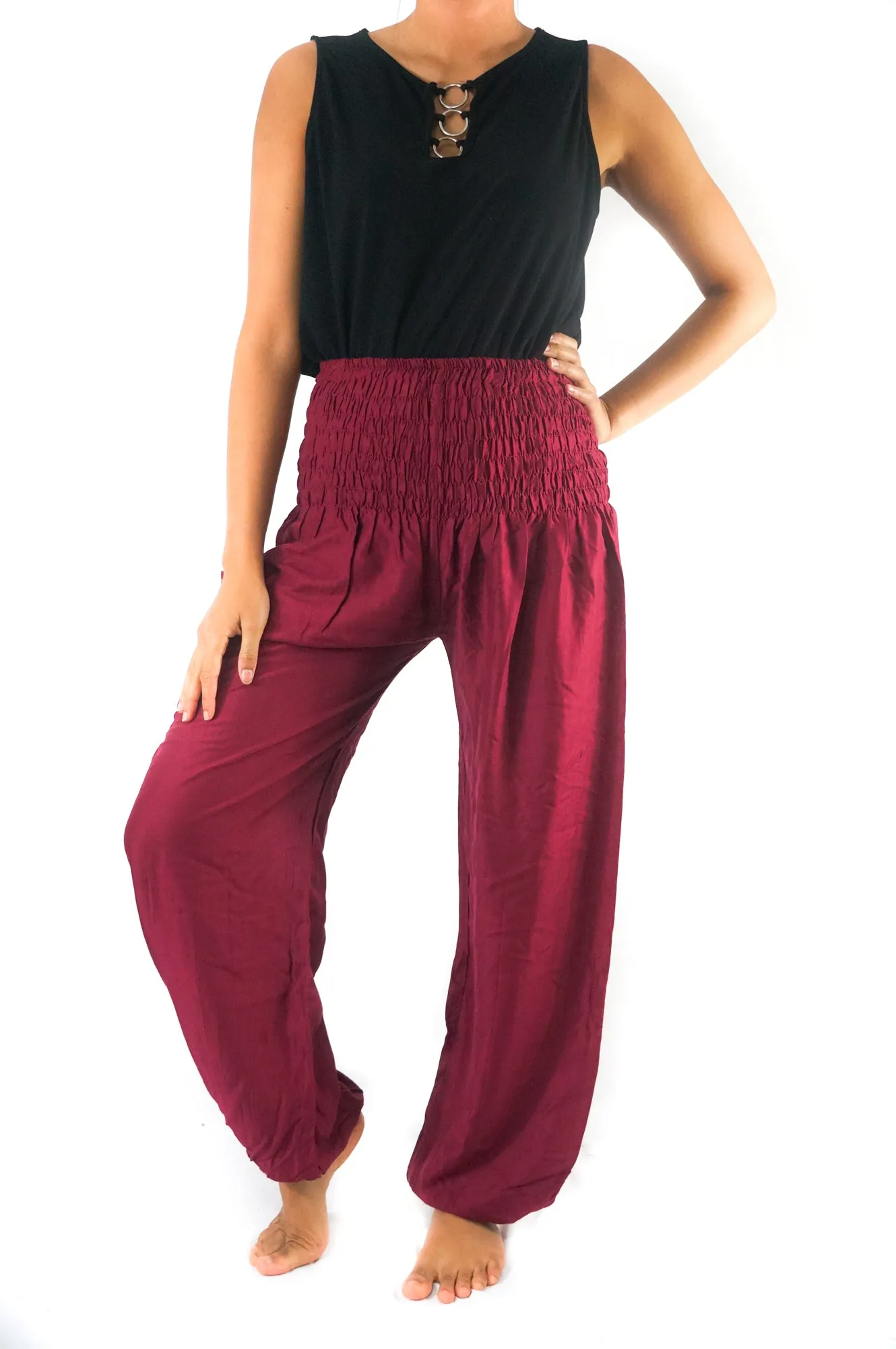 Unisex Bohemian Solid Color Harem Pants- Burgundy