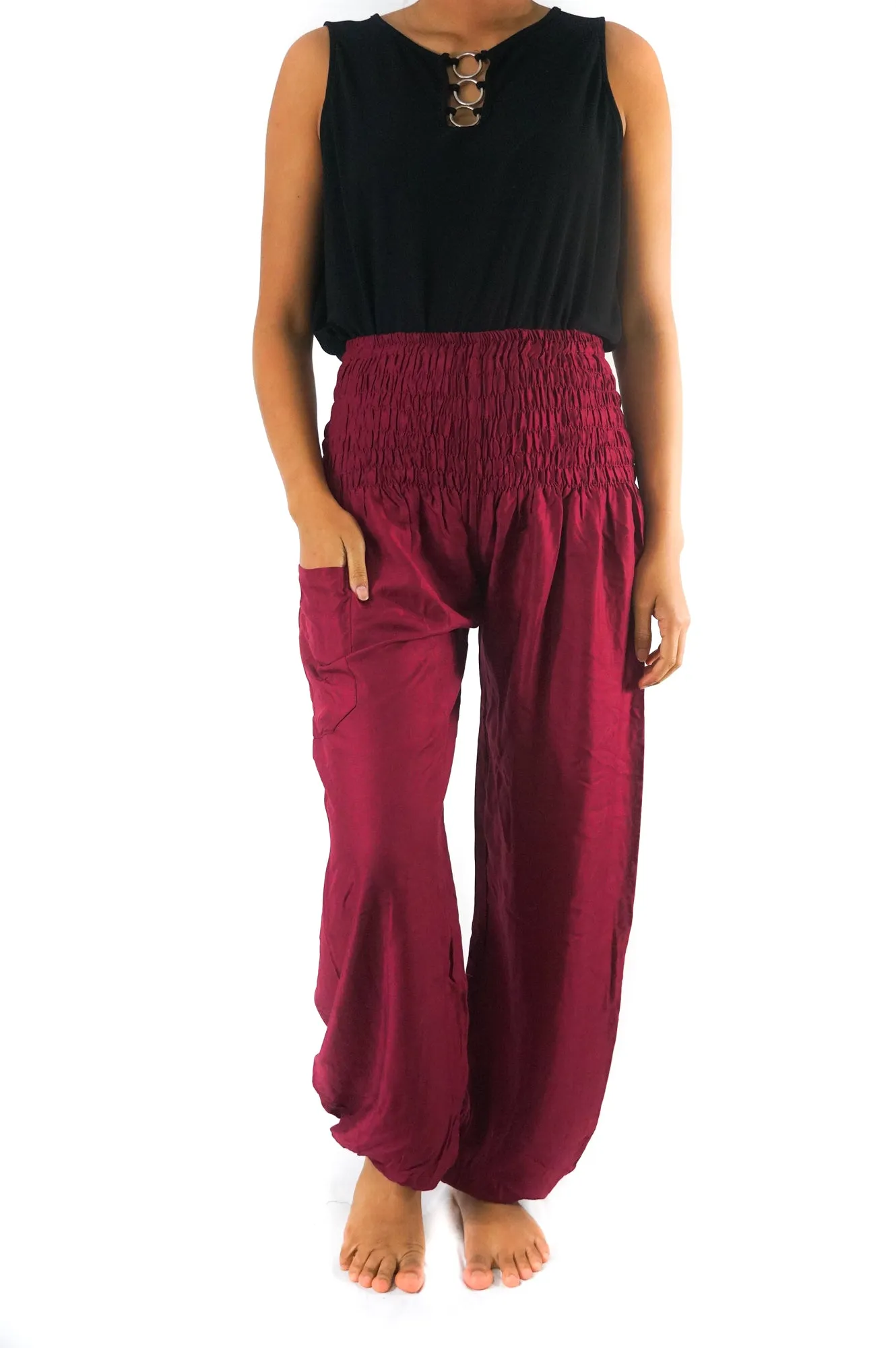Unisex Bohemian Solid Color Harem Pants- Burgundy
