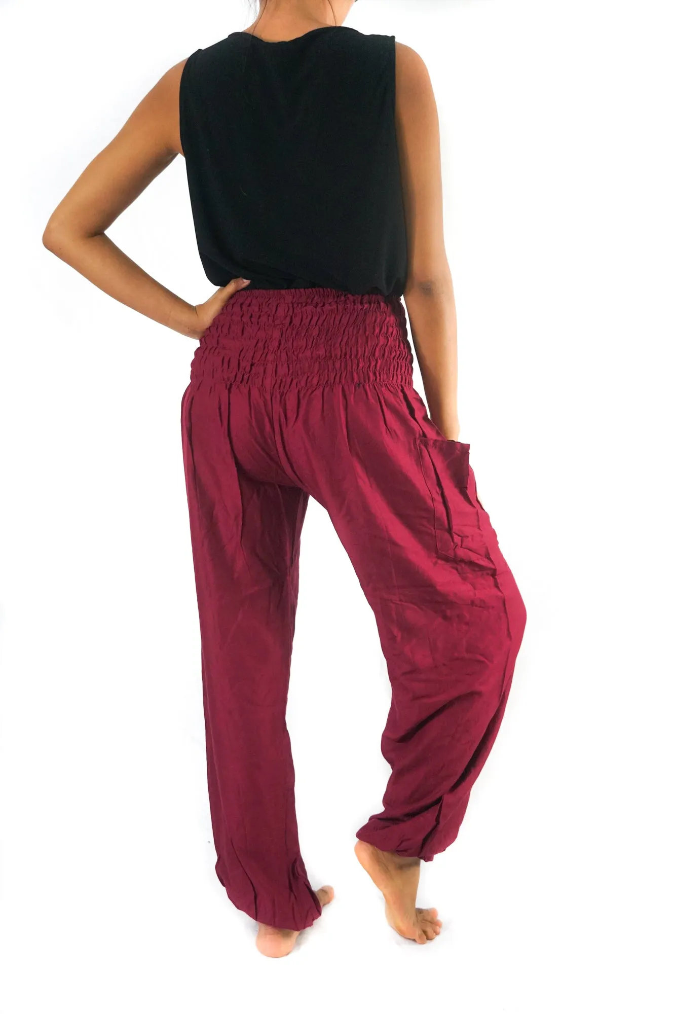 Unisex Bohemian Solid Color Harem Pants- Burgundy