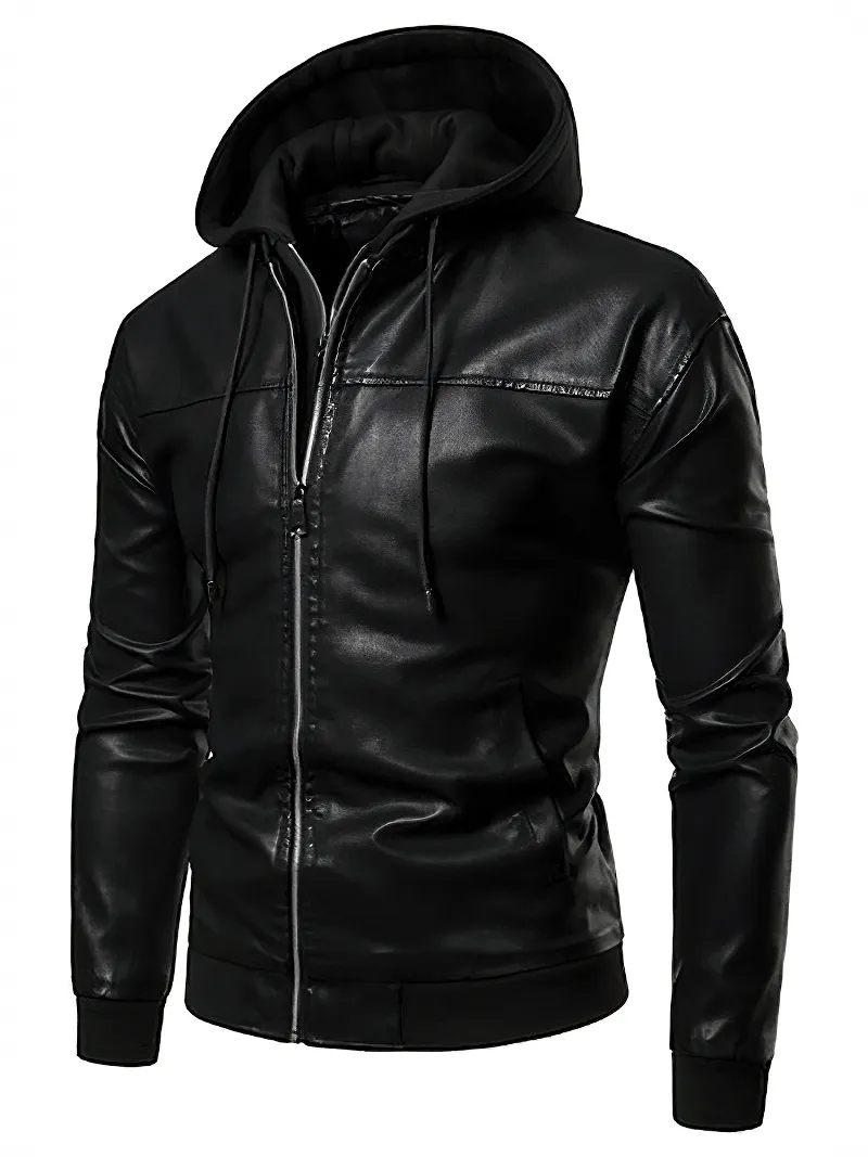 US SALE of Fake Two-Pieces Motorcycle PU Leather Men's Jacket