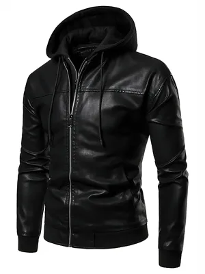 US SALE of Fake Two-Pieces Motorcycle PU Leather Men's Jacket