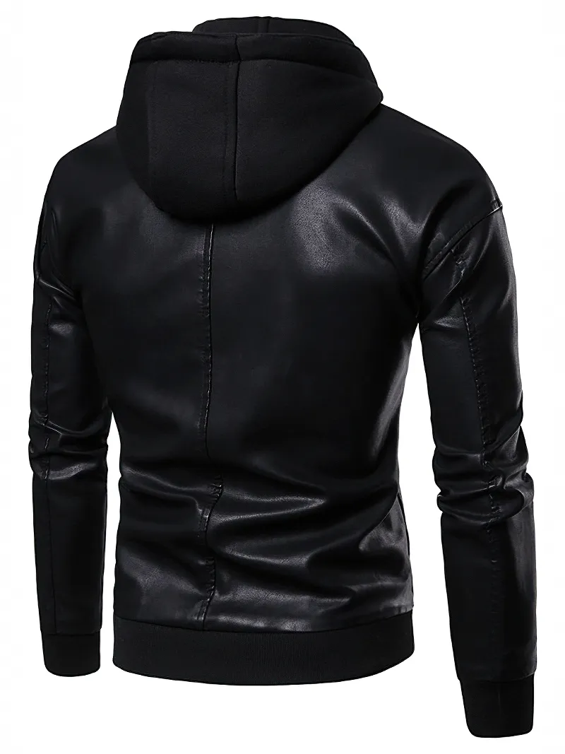 US SALE of Fake Two-Pieces Motorcycle PU Leather Men's Jacket