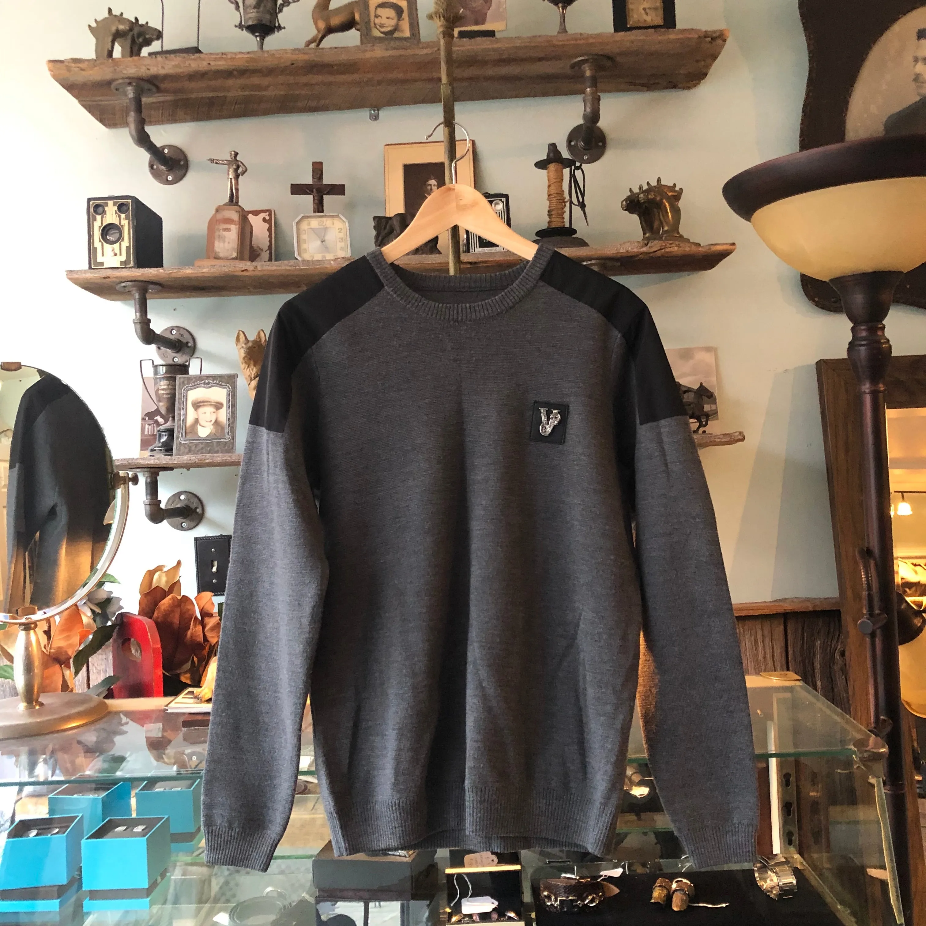 Versace Jeans Fall 2013 Grey and Black Sweater With Silver Logo - M