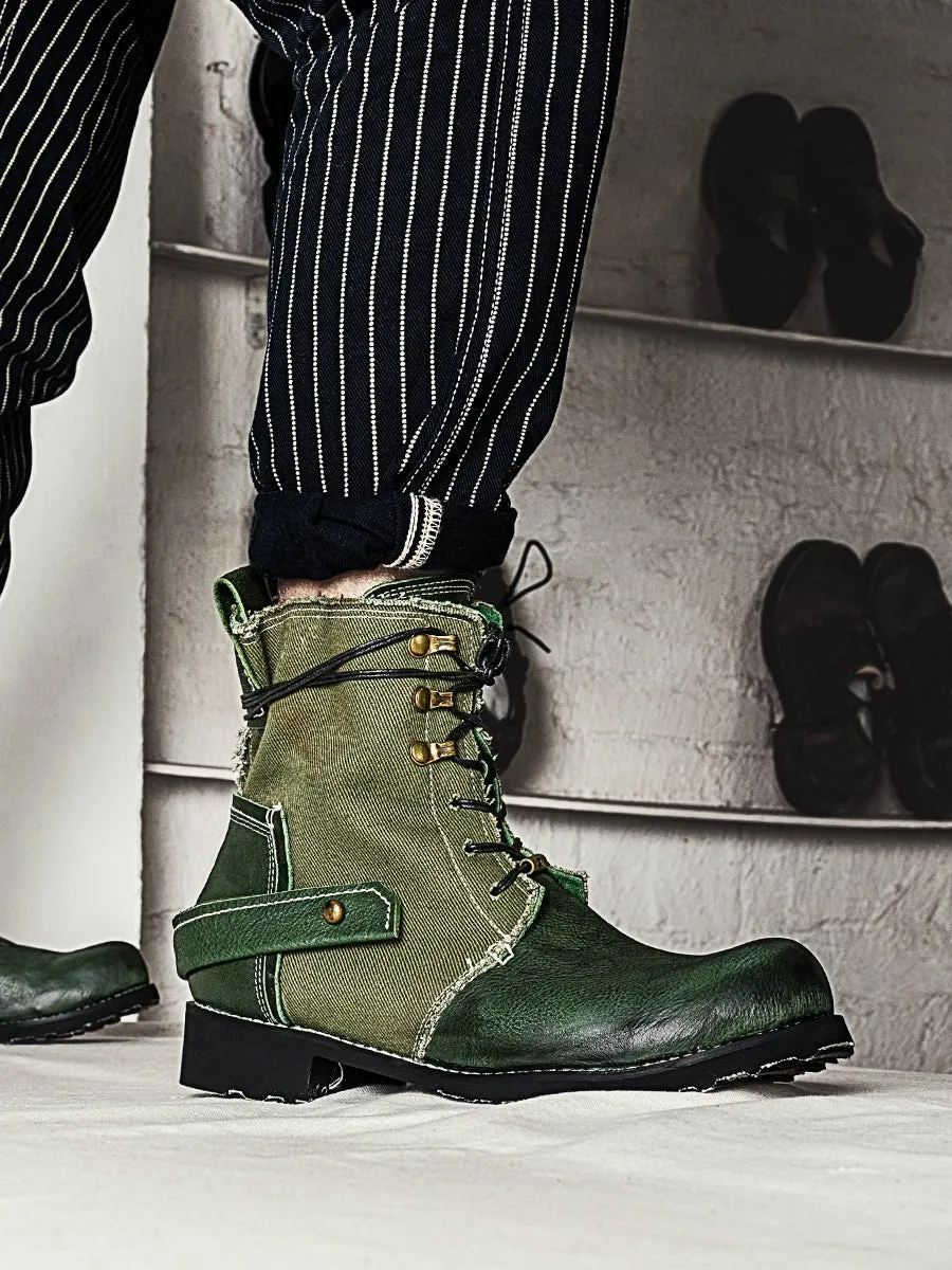 Vintage Breathable Leather Canvas Boots