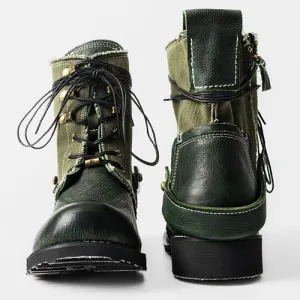 Vintage Breathable Leather Canvas Boots