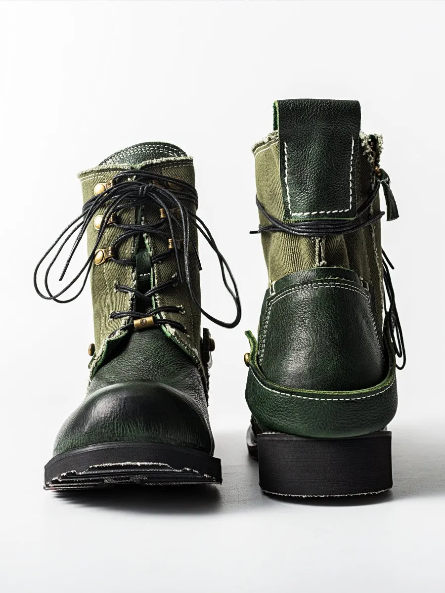 Vintage Breathable Leather Canvas Boots