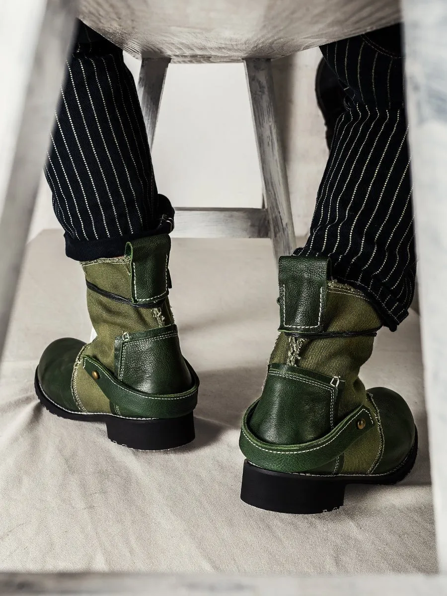 Vintage Breathable Leather Canvas Boots
