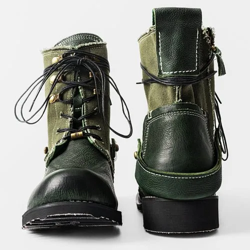 Vintage Breathable Leather Canvas Boots