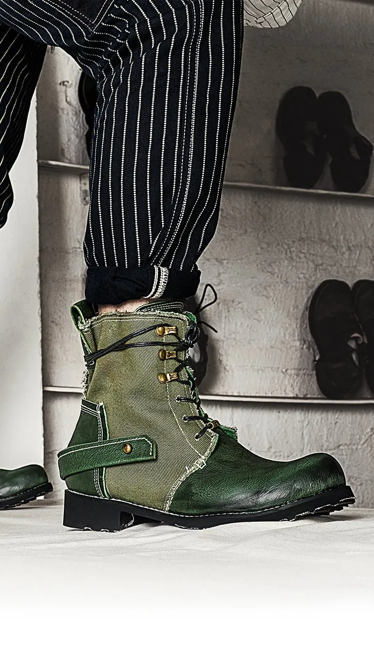 Vintage Breathable Leather Canvas Boots