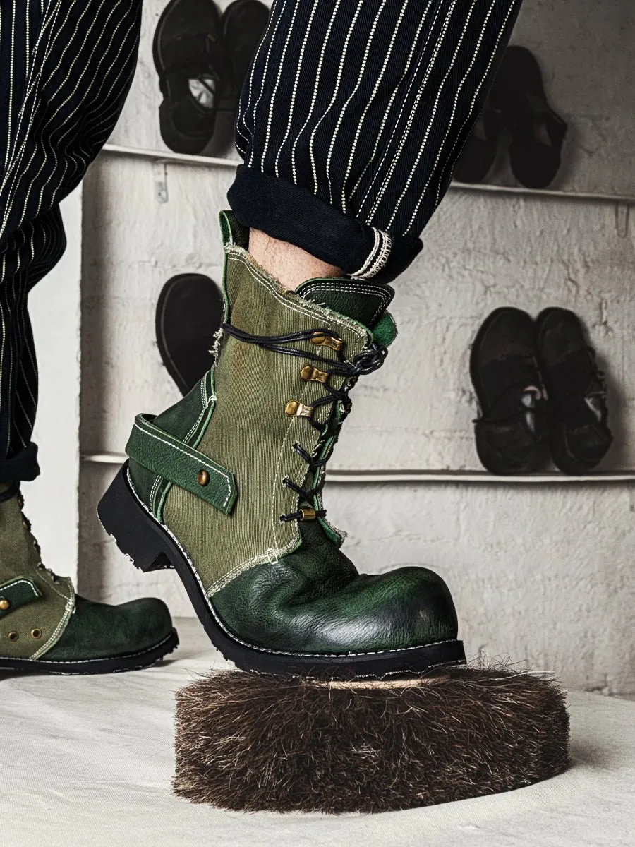 Vintage Breathable Leather Canvas Boots
