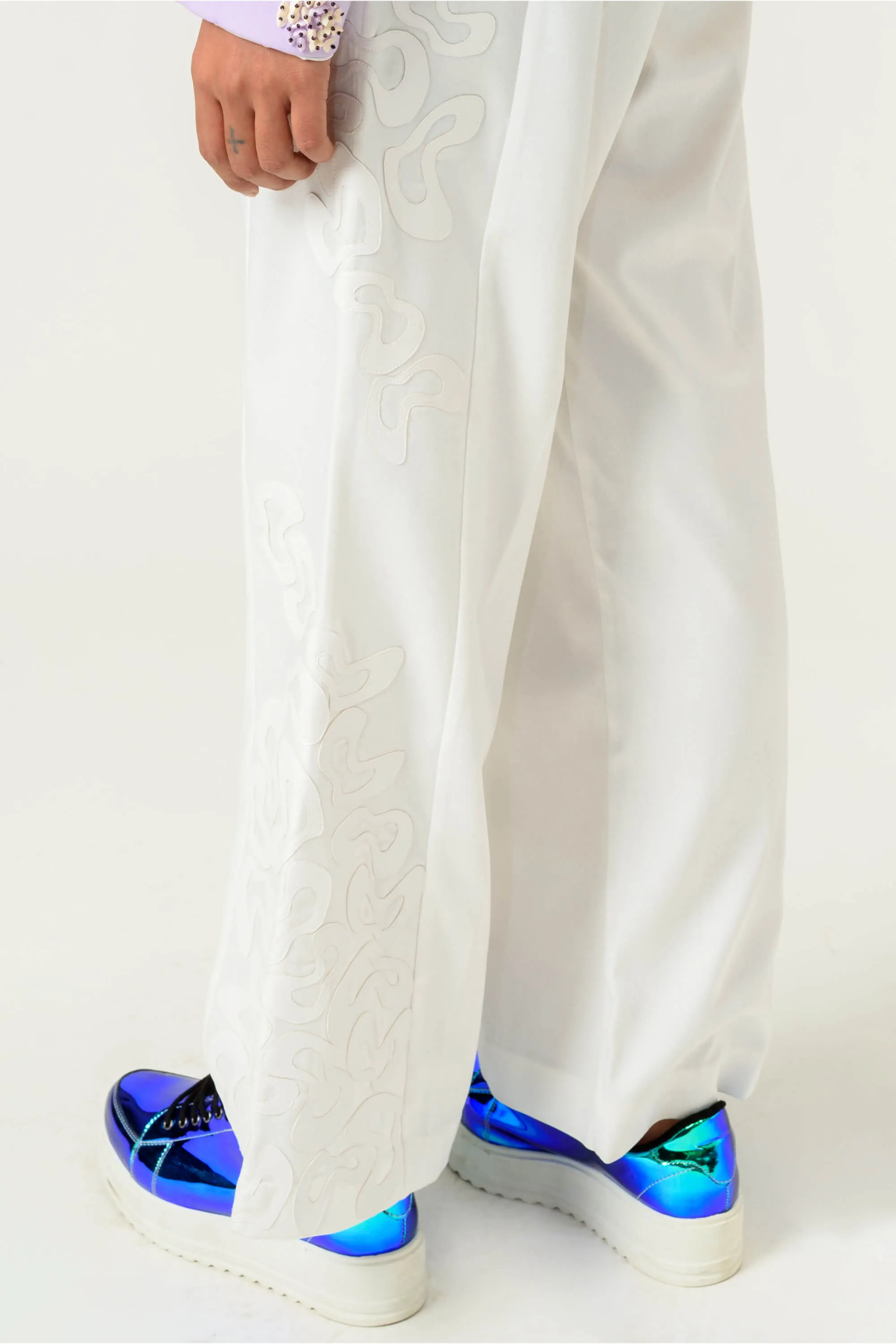 White patched wide leg trouser