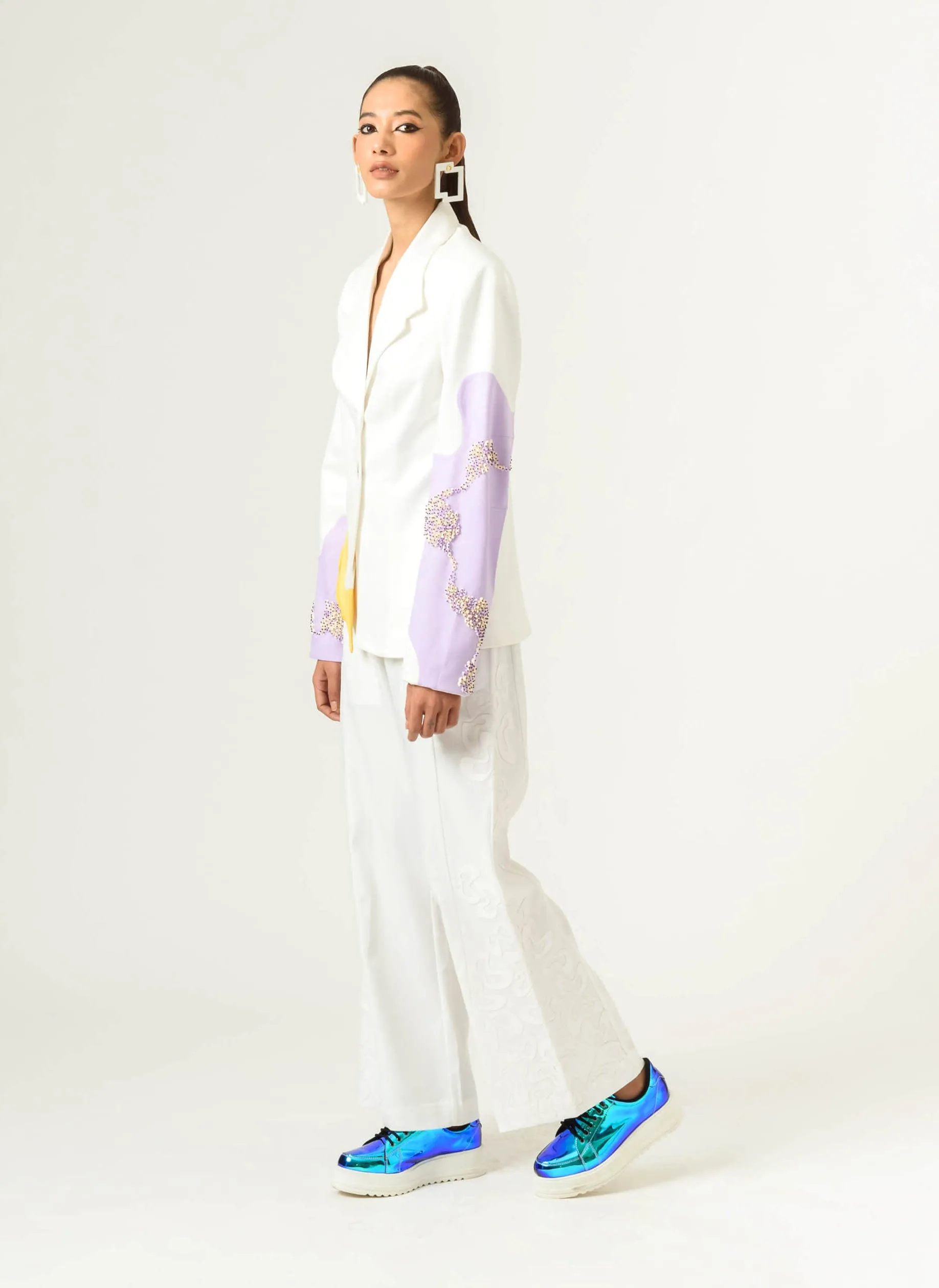 White patched wide leg trouser