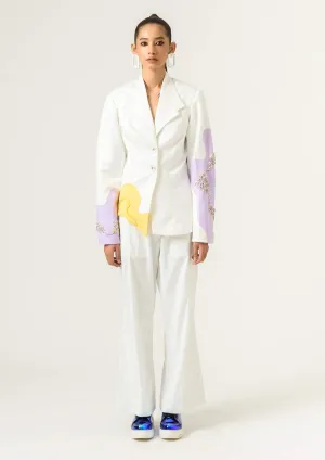 White patched wide leg trouser