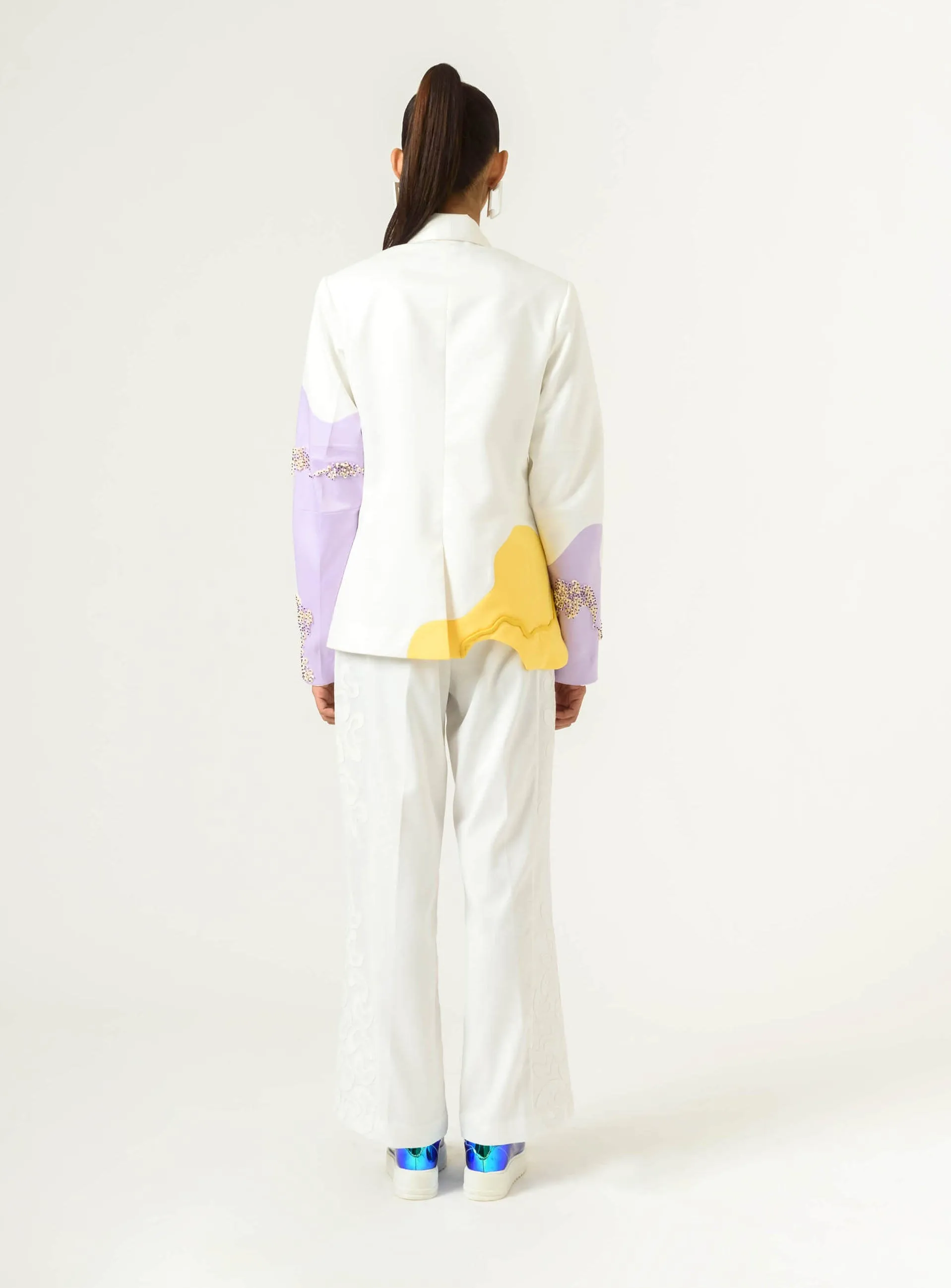 White patched wide leg trouser