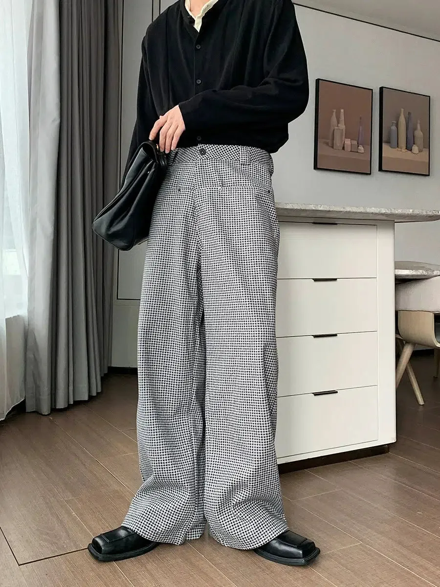 Wide-leg Checked Pleated Pants