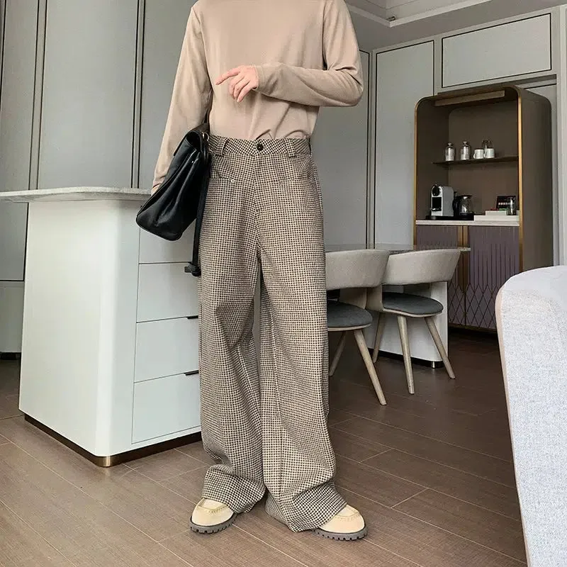 Wide-leg Checked Pleated Pants