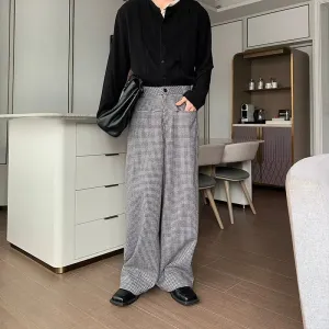 Wide-leg Checked Pleated Pants
