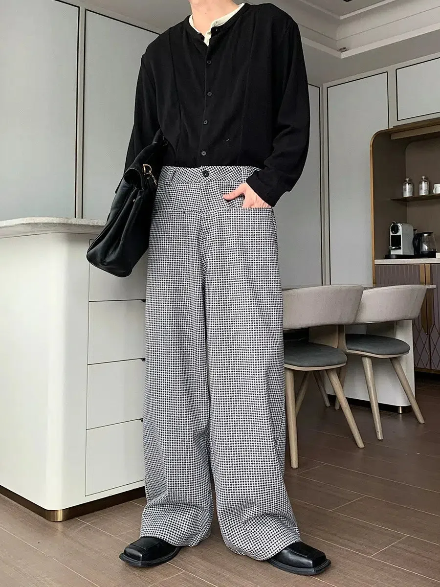 Wide-leg Checked Pleated Pants