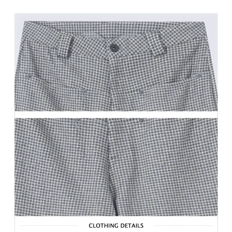 Wide-leg Checked Pleated Pants