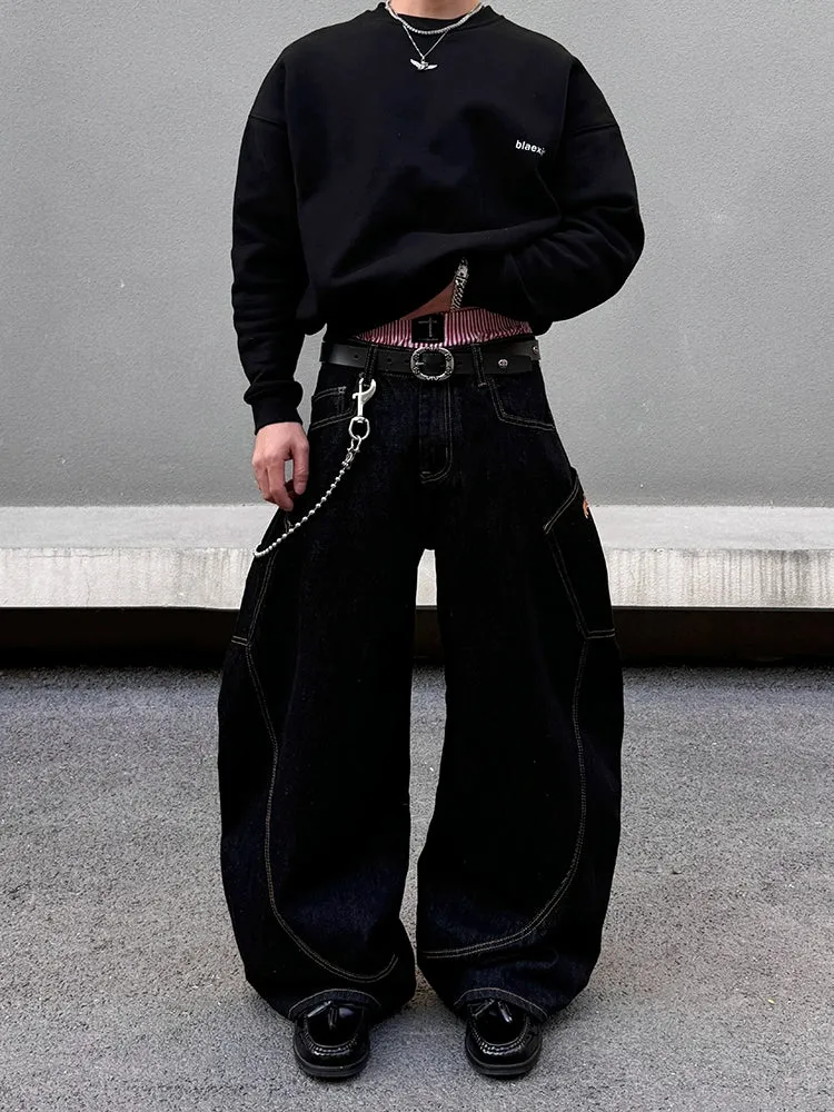 Wide-Leg Embroidered Baggy Jeans