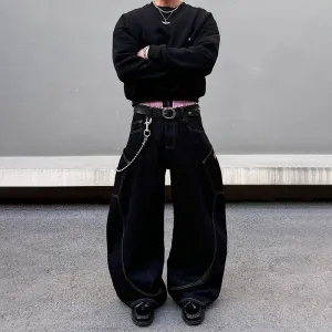 Wide-Leg Embroidered Baggy Jeans
