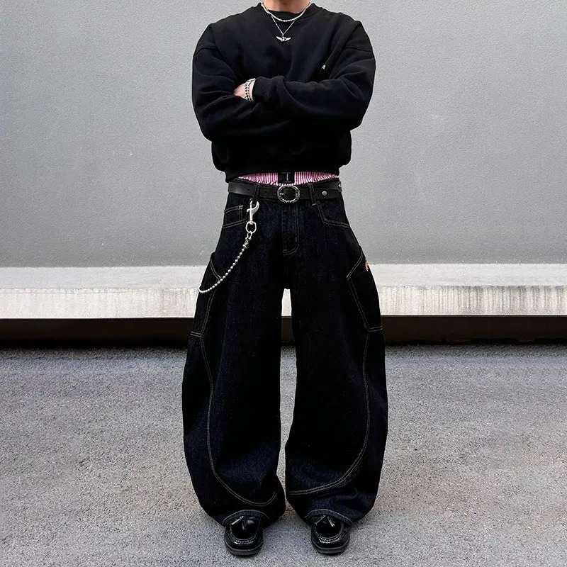 Wide-Leg Embroidered Baggy Jeans