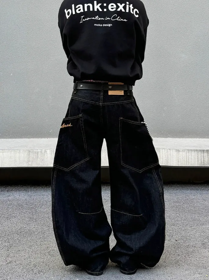 Wide-Leg Embroidered Baggy Jeans