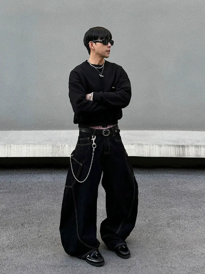 Wide-Leg Embroidered Baggy Jeans