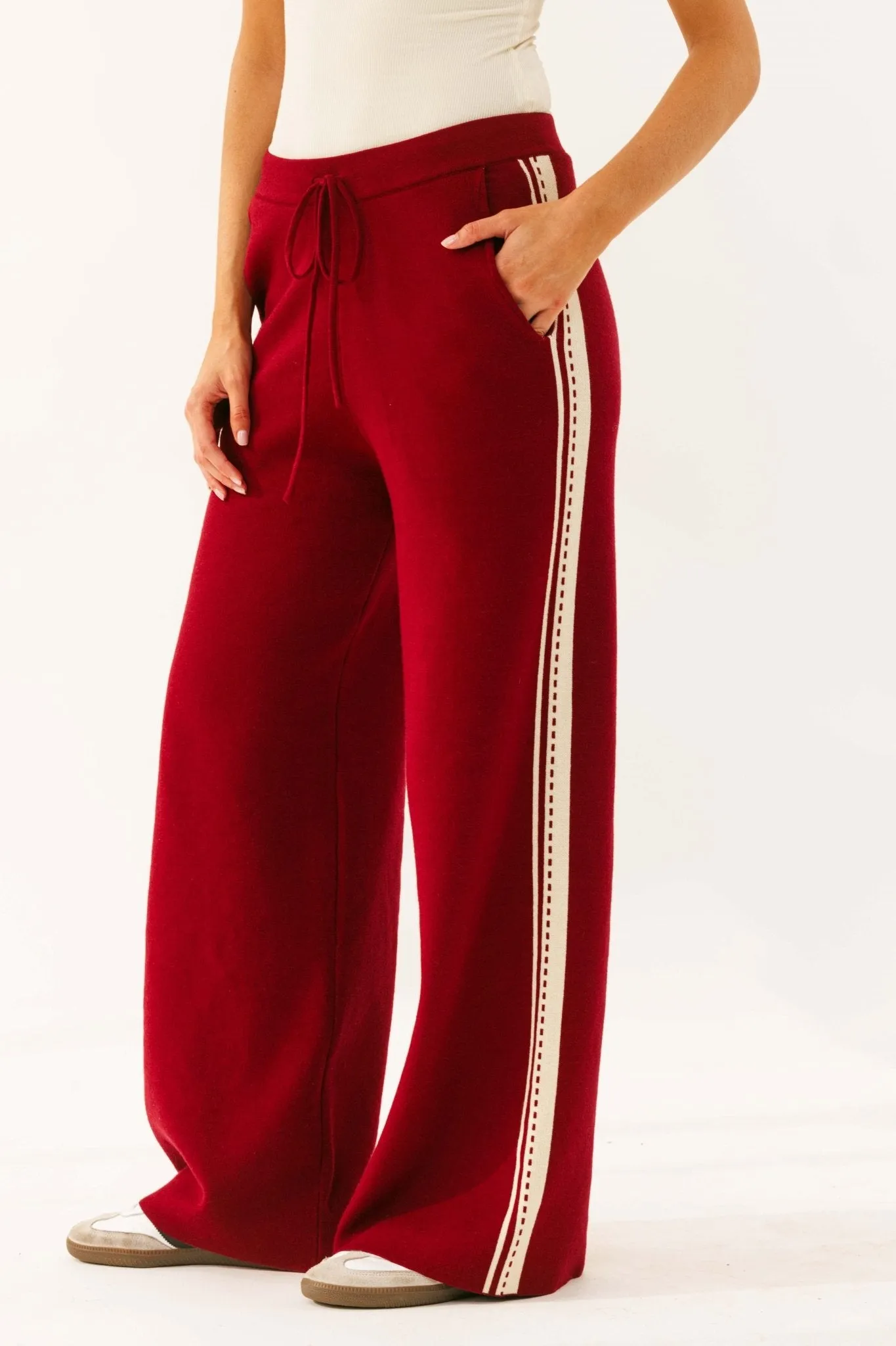 Wide Leg Maroon Knitted Pant