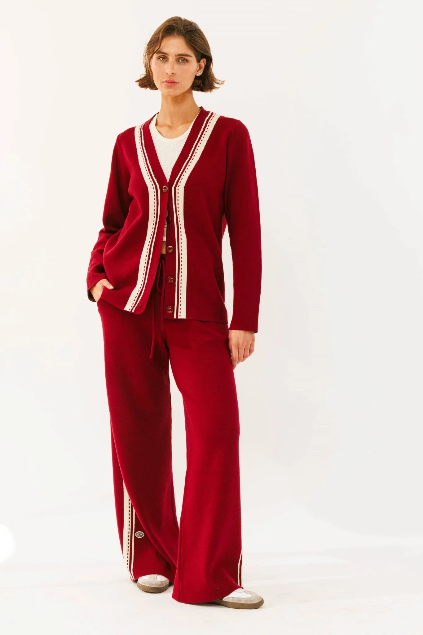 Wide Leg Maroon Knitted Pant