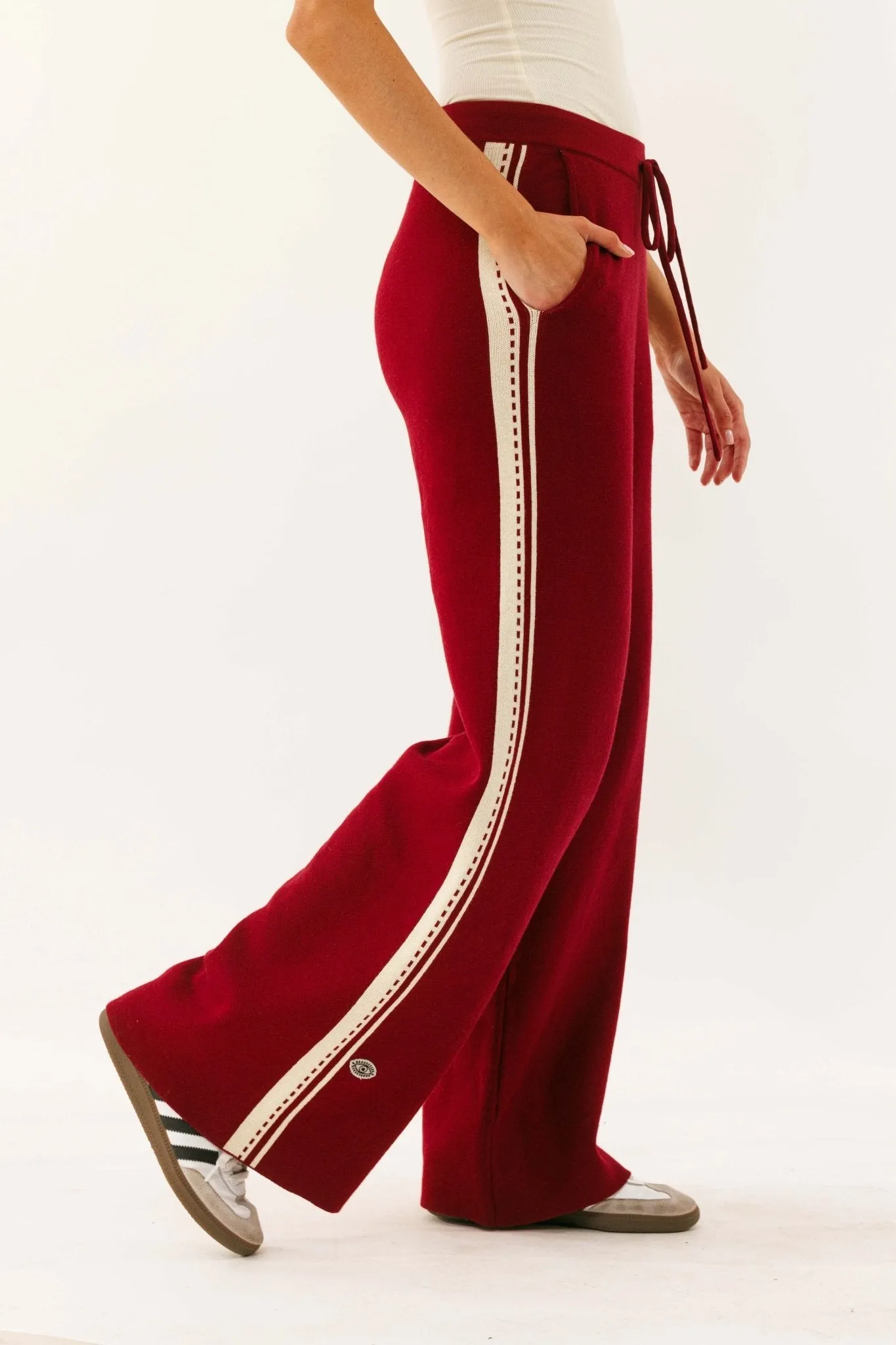 Wide Leg Maroon Knitted Pant