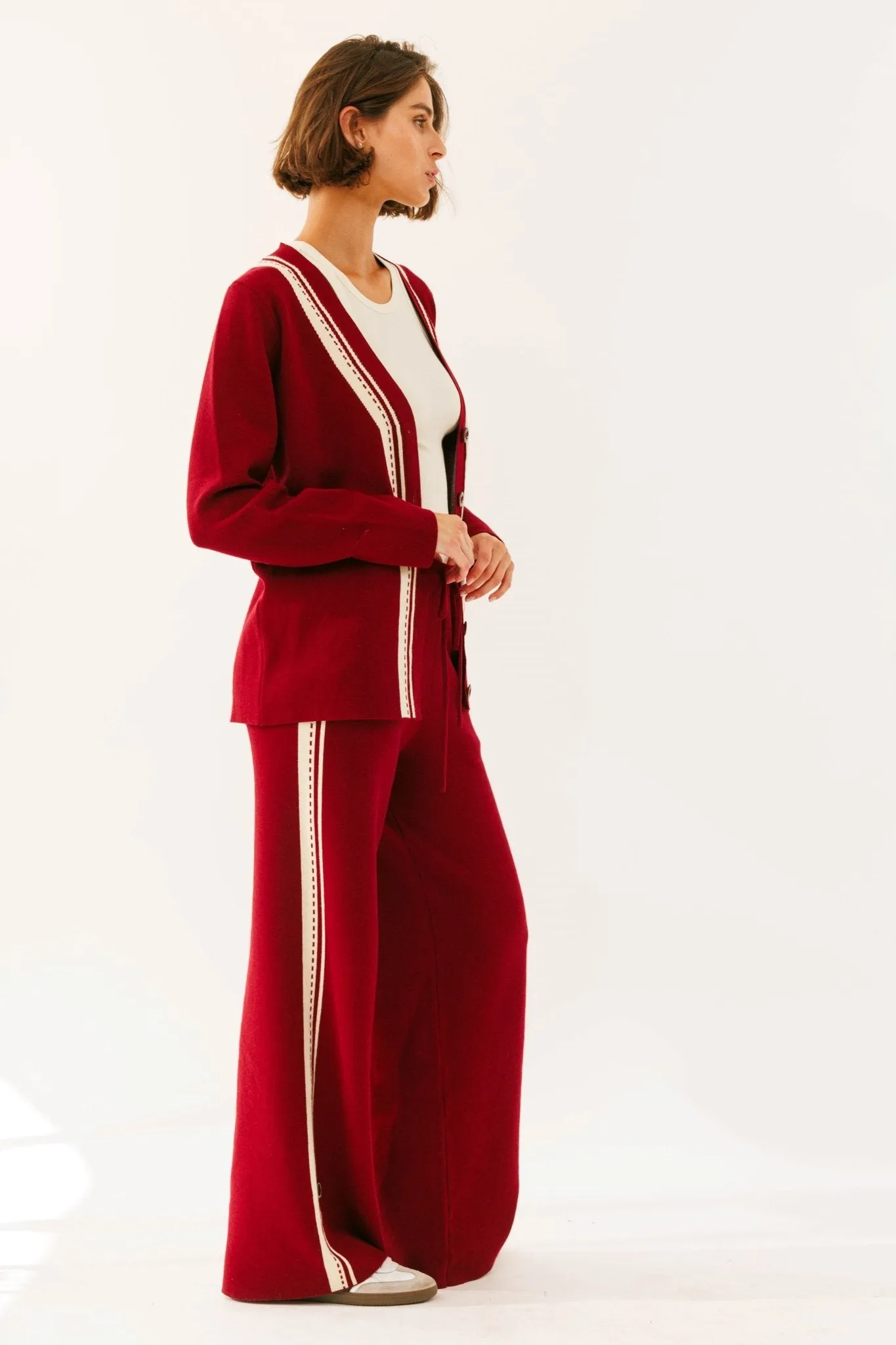 Wide Leg Maroon Knitted Pant