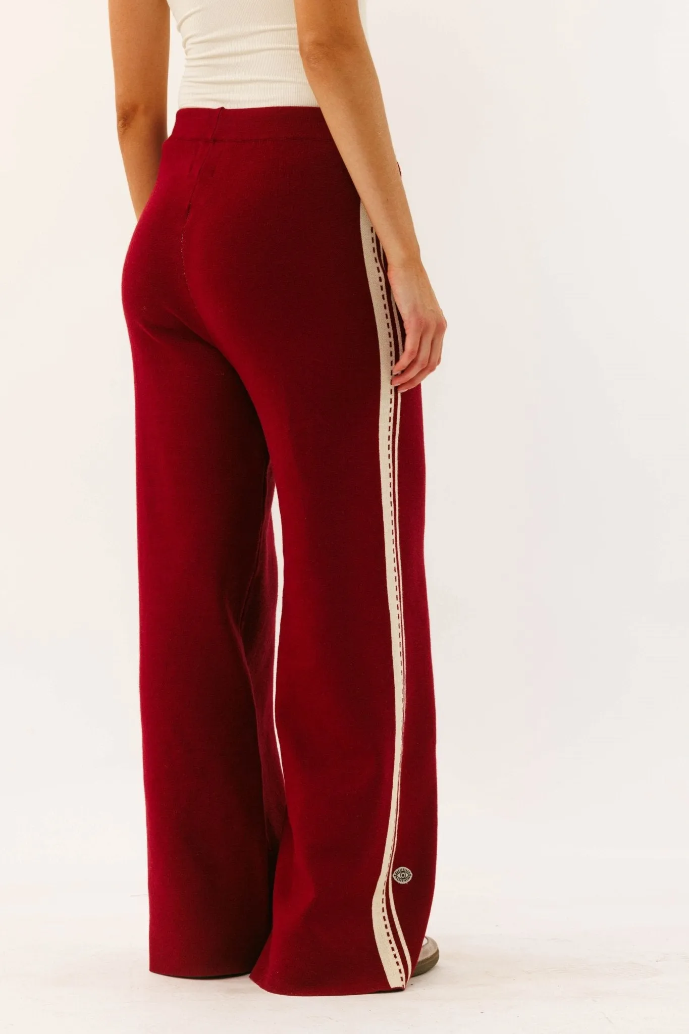Wide Leg Maroon Knitted Pant